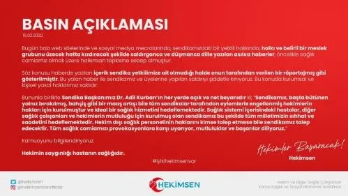 Hakkımızdaki Çarpıtma Haberlerle İlgili Basın Açıklamamızdır | HEKİMSEN