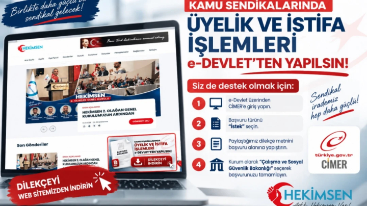 HEKİMSEN KAMU SENDİKALARINDA ÜYELİK VE İSTİFA İŞLEMLERİ e-DEVLET’TEN YAPILSIN! | HEKİMSEN